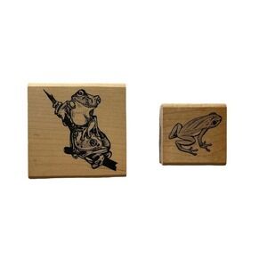 Vintage Wood Block Rubber Stamp Hamilton Arts Frog Toad Set Animal